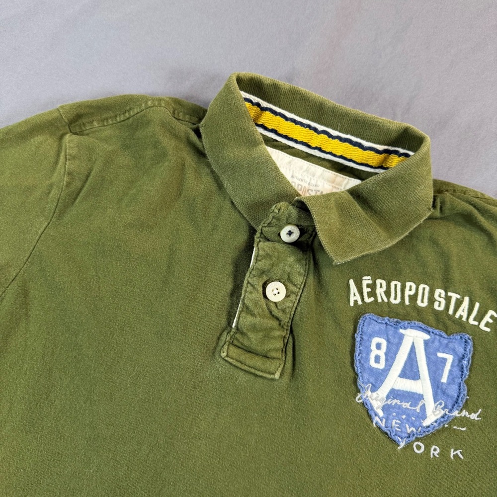 Aeropostale Green Embroidered Polo Shirt Y2K Streetwear Size M